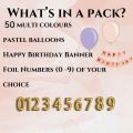 50-Pack Pastel Balloon Set with Happy Birthday Banner and age number foil balloon 32 inches– Assorted Soft-Colored Balloons for Birthday Party Decorations – Pastel Rainbow Balloon Arch Kit for Girls, Boys, and Baby Shower. 