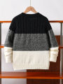 Boys' college style striped sweater knitted pullover suitable for daily leisure in spring, autumn, and winter. 