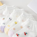 5Pairs/Set Children's Cotton Boneless Socks Princess Lace Ruffle Mesh Breathable Socks Kids Printed Dance Short Sock 1-15 Years.