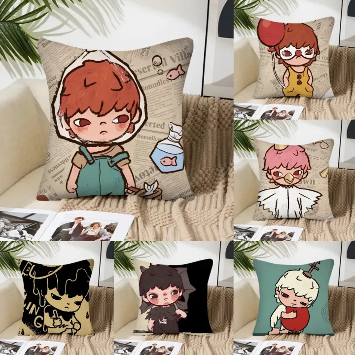 1pc Hirono Anime Doll POP MART Pillow Case Square Pillow BedroomSofaLeisureComfort Cushion Car Living Room Home Decoration 40X40