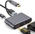 USB C Hub with Type C 4 in 1 USB Hub, Dual Screen Display, 4K HDMI/HDTV, VGA Adapter and USB 3.0 Charging.