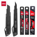 Deli Heavy Duty Utility Knife  Black SK5 Carbon Steel Blades 9mm/18mm/Auto-Retractable Box Cutter for Cardboard Cartons. 
