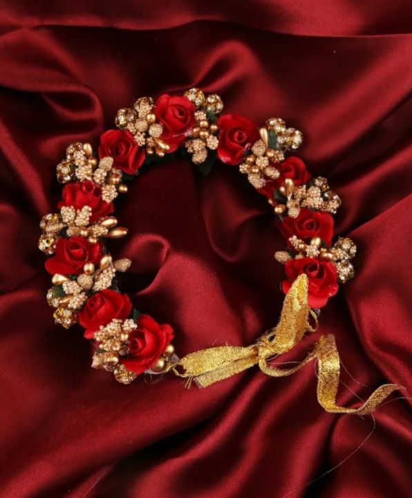 Red gorgeous gajra for khopa and hair bun - Artificial gajra for holud, wedding, falgun or parties
