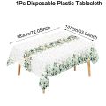 1pc Spring Sage Green Table Cloth Plastic Disposable Table Cover Eucalyptus Leaf Printed Pattern for Plant Themed Party.