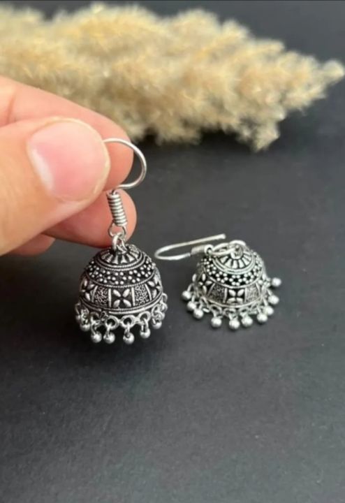 Silver%20Oxidized%20Jhumka%20Earrings%20Bahubali%20Small%20Jhumki%20Classic%20Style%20for%20Piercing%20Studs%20Hoops%20earrings%20woman%20and%20Girls%20-%20Image%203
