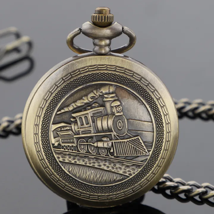 Train Time Watch Antique Steampunk Train Engraved Quartz Pocket Watch Half Hunter Fob ...