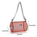 New women's mesh single shoulder bag large capacity cylindrical handbag daily makeup storage bag.