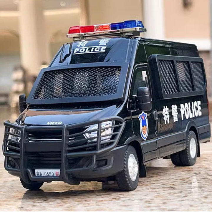 1:24 Scale H2 Police Car Toy Miniature Models Alloy Diecast Doors Opened Pull Back Sound Light SWAT Vehicle Gifts for Boys
