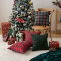 45x45cm Square Pillow Cases Christmas Scottish Tartan Plaid Cushion Covers Bed Sofa Pad Party Decor Snowflake Throw Pillow Cover. 
