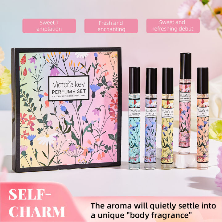 5pcs Rich Floral Fragrance 10ml Set Hair and Body Fragrance Spray Long-Lasting Scent Women Holiday Box Set Beautiful