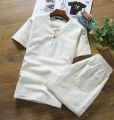 (Set Of 2 Piece ) Linen Short Sleeve T- Shirt and Shorts 2 piece Men Linen Suit For Male Summer Spring Autumn | Men's Fashion | Fashion For Men | Summer Men's Wear. 