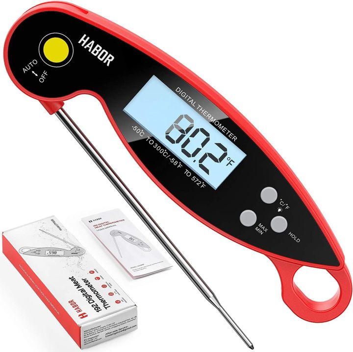 Habor Digital Meat Thermometer Upgraded Waterproof, 3s Instant Read Digital Cooking Thermometer, Kitchen Food Thermometer With Backlight & Ambidextrous Display For Candy Turkey BBQ Milk Water
