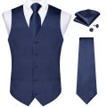 Satin Men's Solid Blue Suit Vest with Tie Handkerchief Cufflinks Business Formal Waistcoat Wedding Prom Men Sleeveless Jacket. 