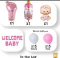 Welcome baby blue and pink color theme 44 pcs for boys feeder,baby boy with balloons for home and out door decoration gifts for mama. 