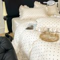3pcs  Korean lace Duvet Cover Set (1*Duvet Cover + 2*Pillowcase, Without Core), Black dot print print Bedding Set. 