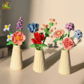 HUIQIBAO MOC Eternal Flower Bouquet with pot Micro Building Block Sunflower Rose Mini Model Brick Toy home Desk Decoration.