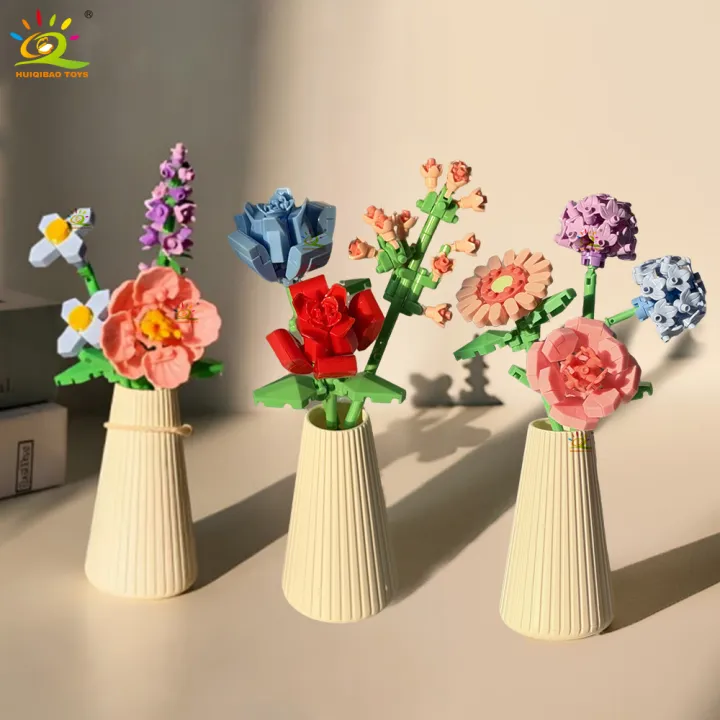 HUIQIBAO%20MOC%20Eternal%20Flower%20Bouquet%20with%20pot%20Micro%20Building%20Block%20Sunflower%20Rose%20Mini%20Model%20Brick%20Toy%20home%20Desk%20Decoration%20-%20Image%204