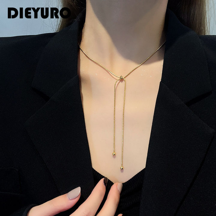 DIEYURO%20Stainless%20Steel%20Retro%20Creative%20Unique%20Design%20Adjustable%20Necklace%20Female%20Fashion%20Simple%20All-match%20Gold%20Clavicle%20Chain%20-%20Image%202