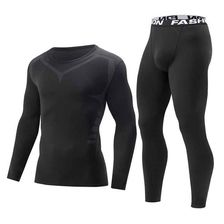 2%20Pcs%20Autumn/Winter%20Men's%20Sports%20and%20Leisure%20Warm%20Underwear%20Set%20Comfortable%20Large%20Stretch%20Athlete%20Round%20Neck%20Top%20Versatile%20Pants%20-%20Image%203