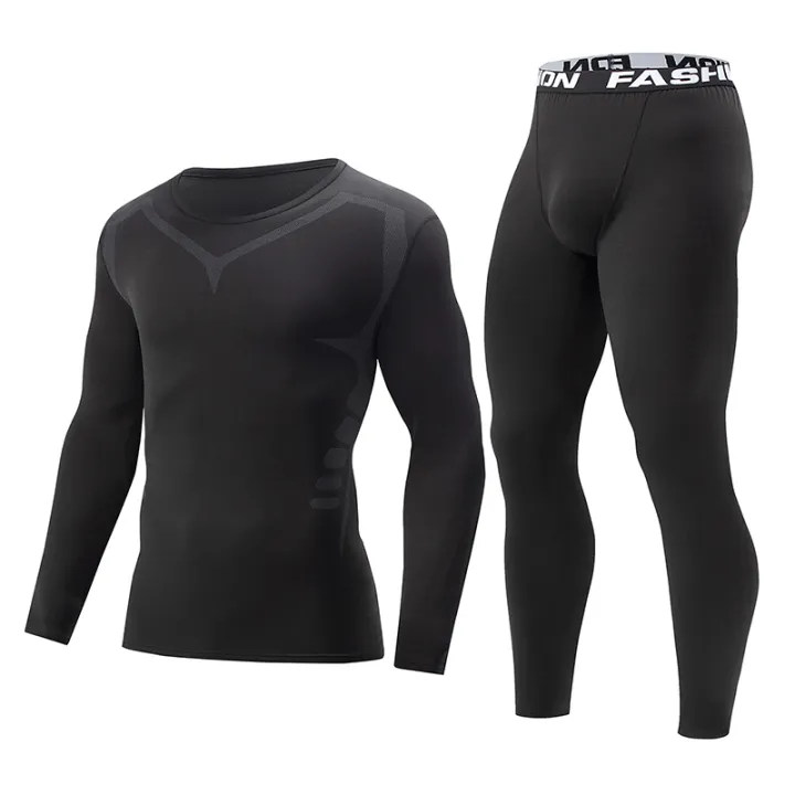 2%20Pcs%20Autumn/Winter%20Men's%20Sports%20and%20Leisure%20Warm%20Underwear%20Set%20Comfortable%20Large%20Stretch%20Athlete%20Round%20Neck%20Top%20Versatile%20Pants%20-%20Image%203