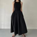 New Summer Simple Elegant Black Long Dresses For Women Round Neck Sleeveless High Waist Temperament Female Fashion Style Dress.