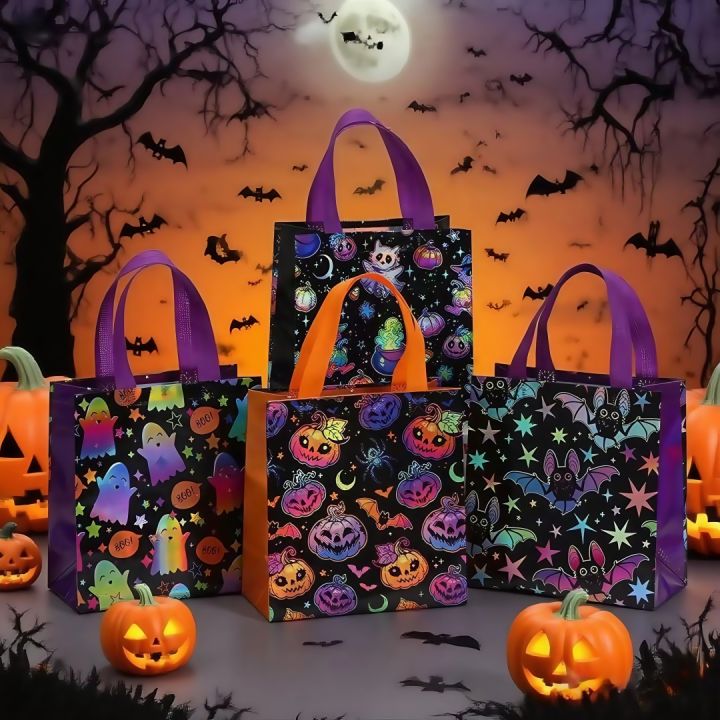4-Piece Cartoon Printed Halloween Candy Packaging Bags For Holiday Party Party Shopping Bags Handheld Non-woven Bags
