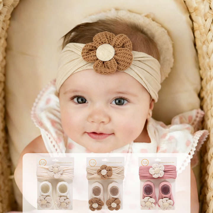 2Pcs/Set%20Ins%20Waffle%20Blossom%20Flower%20Nylon%20Headbands%20Non-Slip%20Short%20Cotton%200-12M%20Socks%20Stockings%20Elastic%20Hair%20Bands%20Headwear%20-%20Image%202