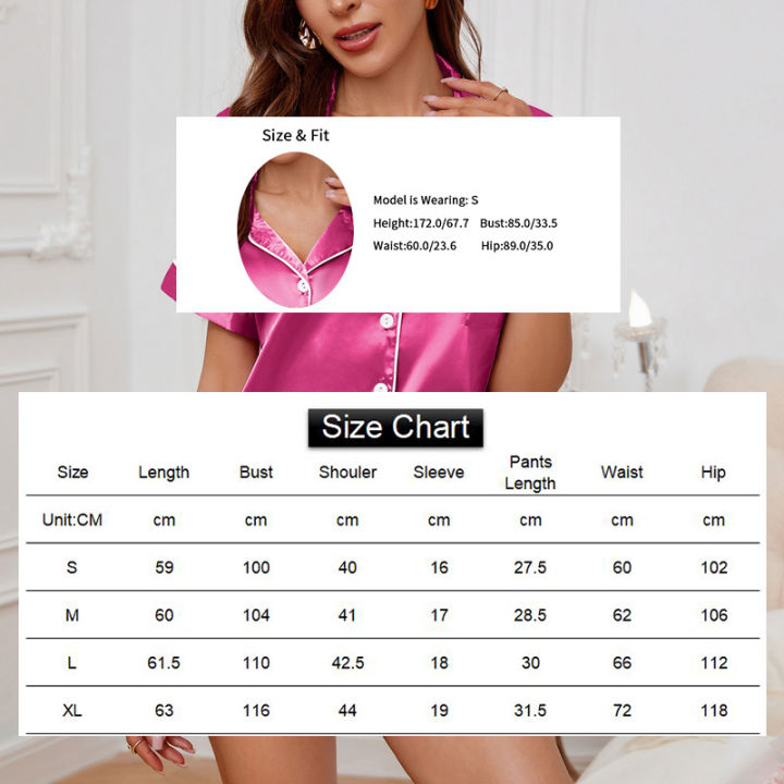Women's%20Satin%20Pajama%20Set%20Summer%20Sleepwear%20Loungewear%20Short%20Sleeve%20Lapel%20Top%20&%20Shorts%20Pyjamas%20Button%20Home%20Clothes%20Pajamas%20Pjs%20Set%20-%20Image%206