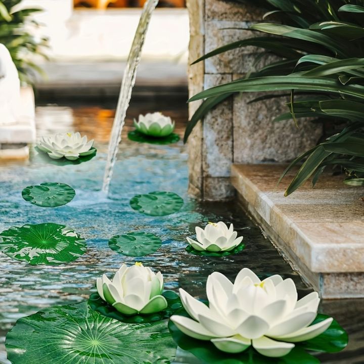5/7pcs, Artificial Lotus, Realistic Water Floating Foam Lotus, Fake Water Lily Leaves, Home Garden Yard Pond, Home Decor