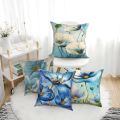 A set of 4 cushion covers, blue flower home decoration square pillow case. 