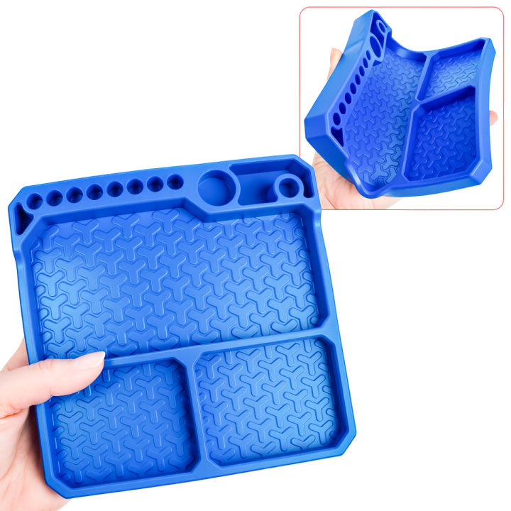 1Pcs%20Silicone%20Parts%20Tray%20with%20Tool%20Stand%20155*155mm%20for%201/18%201/24%201/10%20RC%20Car%20Boat%20Airplane%20Model%20-%20Image%203