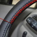 Universal Leather car steering wheel stitched on cover to fit 38cm 14 "DIY sewn breathable and non-slip black. 