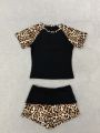 2026 New American Retro Leopard Pattern Splicing Top and Shorts Set Y2K Punk Street Fashion Trend Personalized Casual Hot Girl. 
