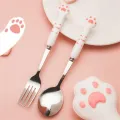 Stainless Steel Spoon and Fork Set with Storage Box Portable Tableware Cute Cat Paw Shaped Dinnerware Kit for Adults Kids School. 