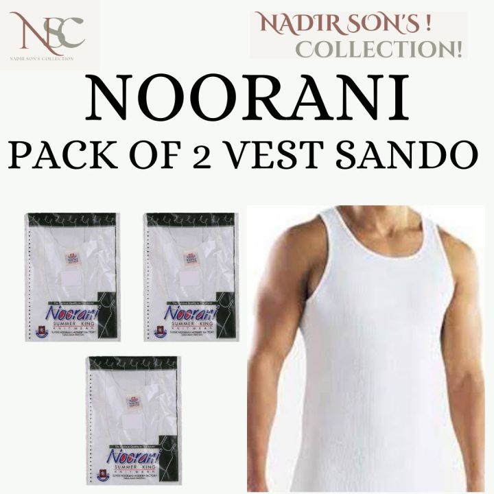 Pack of 2 Noorani Men's Sando  - Orignal Noorani Cotton Vest - White Sando Inner Wear