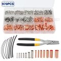 970 Copper Tube Terminal Cable Lug Bootlace Ferrule Kit with Heat Shrink Tube Crimping Plier Copper Connecting Pipe Wire Joint. 
