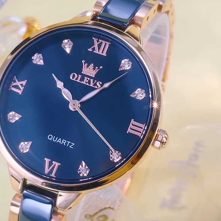 Olevs 5872 Stainless Steel and Ceramic Analoge Wrist Watch For Women