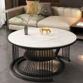 Luxe Living Co - Customized Modern Round MDF Top, Coffee Table ,with Black Glass Center, Gold Metal Frame, and Iron Base -Nesting Table, Tea Table, Side Table, Dining Table , and Decorative Table for Living Room, Office, or Drawing Room with Wooden Top. 