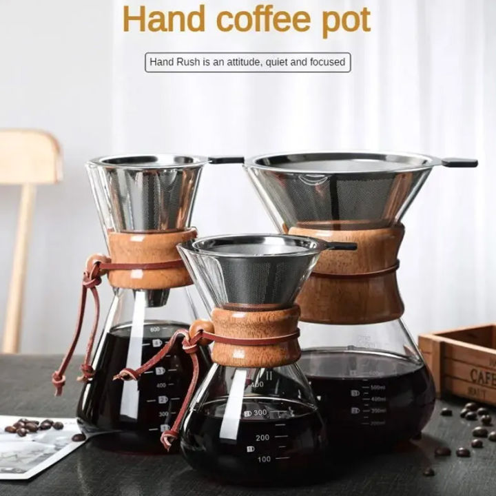 Hand Glass Coffee Kettle with Stainless Steel Filter Drip Brewing Hot ...