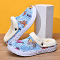 Women's Cotton Slippers Butterfly Pattern Clogs Mules Autumn and Winter Warm Plus Velvet Thickening. 