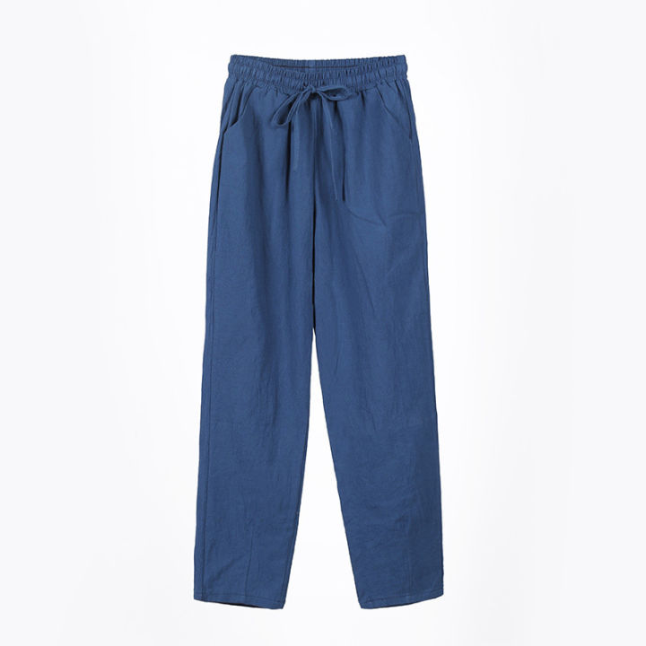 Womens Spring Summer Pants Cotton Linen Solid Elastic waist Candy Colors Harem Trousers Casual Female Pants