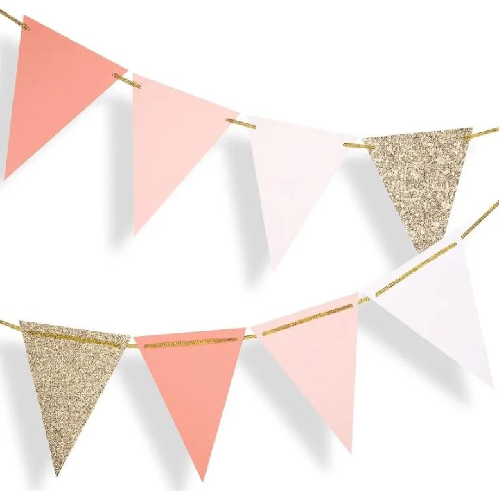 10ft Vintage Pennant Banner Rose Gold Pink Party Decorations Paper ...
