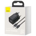 Baseus Super Si Quick Charger 1C 25W EU Sets With Mini Cable Type-C to Type-C 3A 1m Black - EU plug.