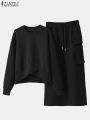 ZANZEA Plus Size Womens Fashion 2 Pieces Sets Long Sleeve Knotted Hem Sweatshirts and Midi Skirts 2pcs Outfits Casual Skirt Sets. 
