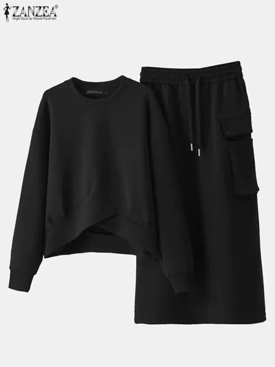 ZANZEA%20Plus%20Size%20Womens%20Fashion%202%20Pieces%20Sets%20Long%20Sleeve%20Knotted%20Hem%20Sweatshirts%20and%20Midi%20Skirts%202pcs%20Outfits%20Casual%20Skirt%20Sets%20-%20Image%203