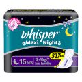 whisper maxi nights sanitary pads (xl+ wings) 15 pads. 