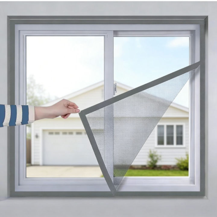 Grey，Anti-mosquito window screen ，self adhesive window mosquito net summer insect proof door， mosquitonet for windows