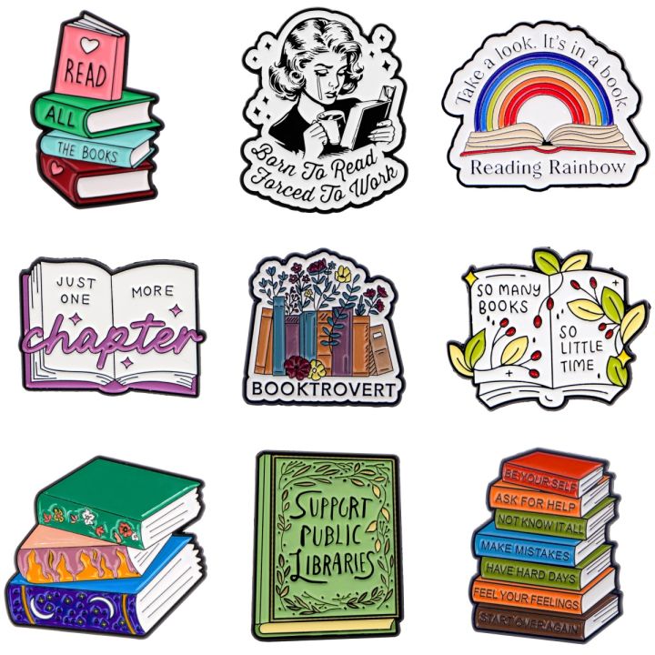 Bookworm's Delight Brooches For Women Books Enamel Pin Metal Badge Jewelry Clothing Backpack Accessories Reader Gifts