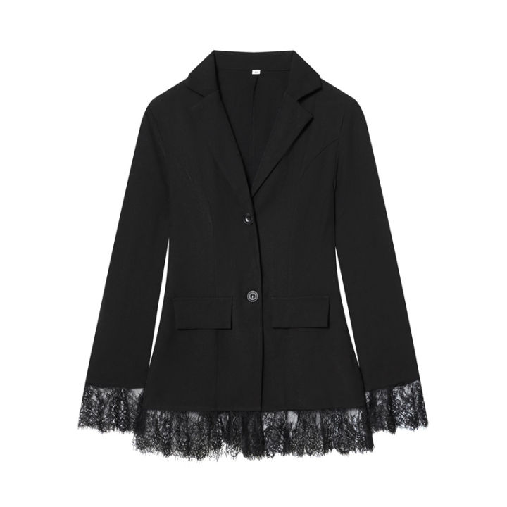 Women's%20New%20Fashion%20Black%20Fitted%20Blazer%20Solid%20Color%20Jacket%20with%20Lace%20Details%20Commuter%20Long%20Sleeve%20Top%20-%20Image%206