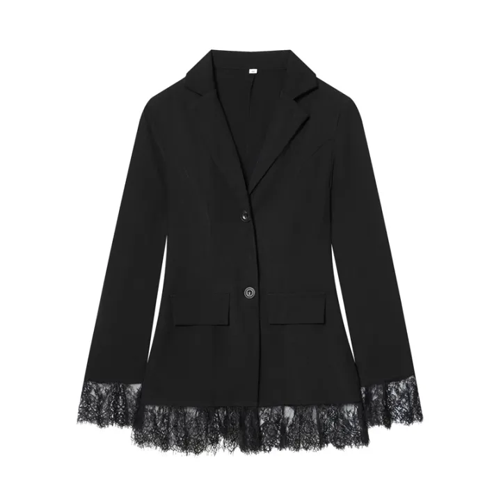 Women's%20New%20Fashion%20Black%20Fitted%20Blazer%20Solid%20Color%20Jacket%20with%20Lace%20Details%20Commuter%20Long%20Sleeve%20Top%20-%20Image%206